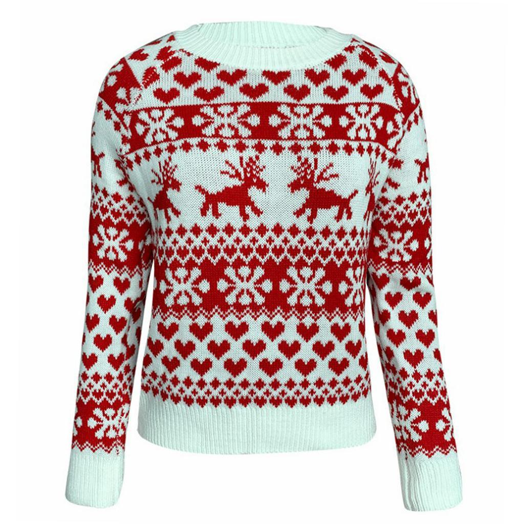 Christmas Women Sweater Blouse Pullover Sweatshirt Women Ladies White M
