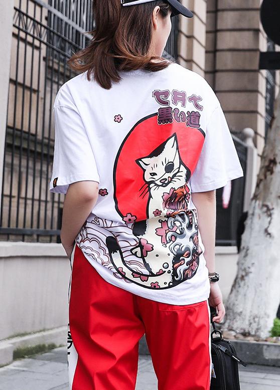 Áo thun Unisex mùa hè phiên bản mới hoạt tiết Mèo Cá