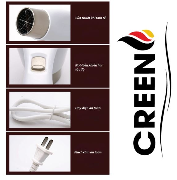 Máy sấy tóc gắn tường CREEN CR-ST1200, sấy nhanh khô, ion âm dưỡng ẩm không hại tóc - Hàng chính hãng