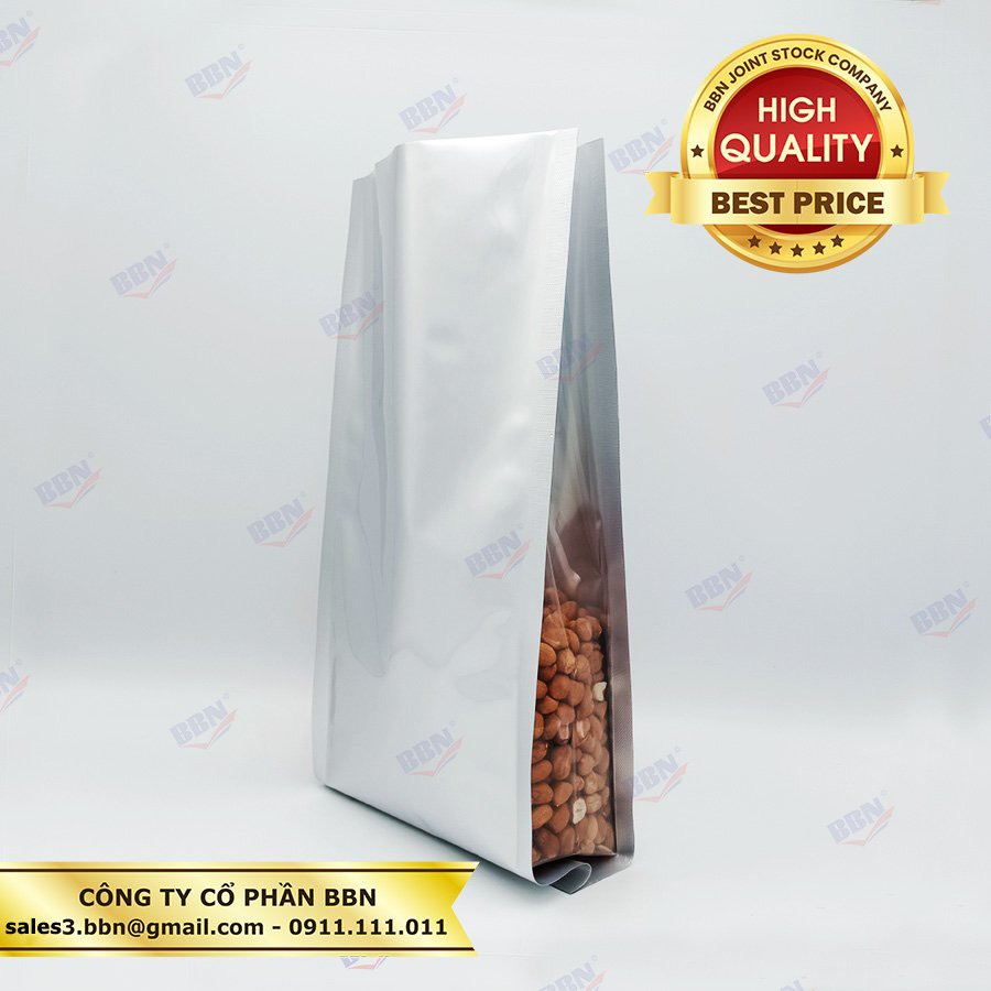 Túi 4 biên nhôm hong trong 14x30 đựng cà phê 500gr