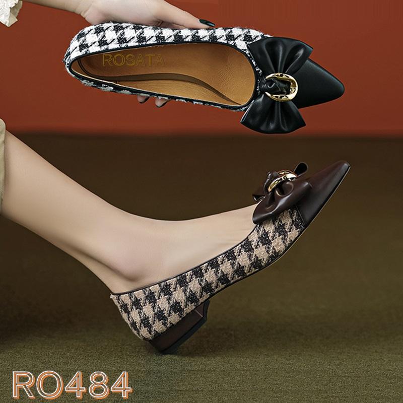 Giày búp bê nữ cao gót 2 phân hàng hiệu rosata hai màu đen bò ro484