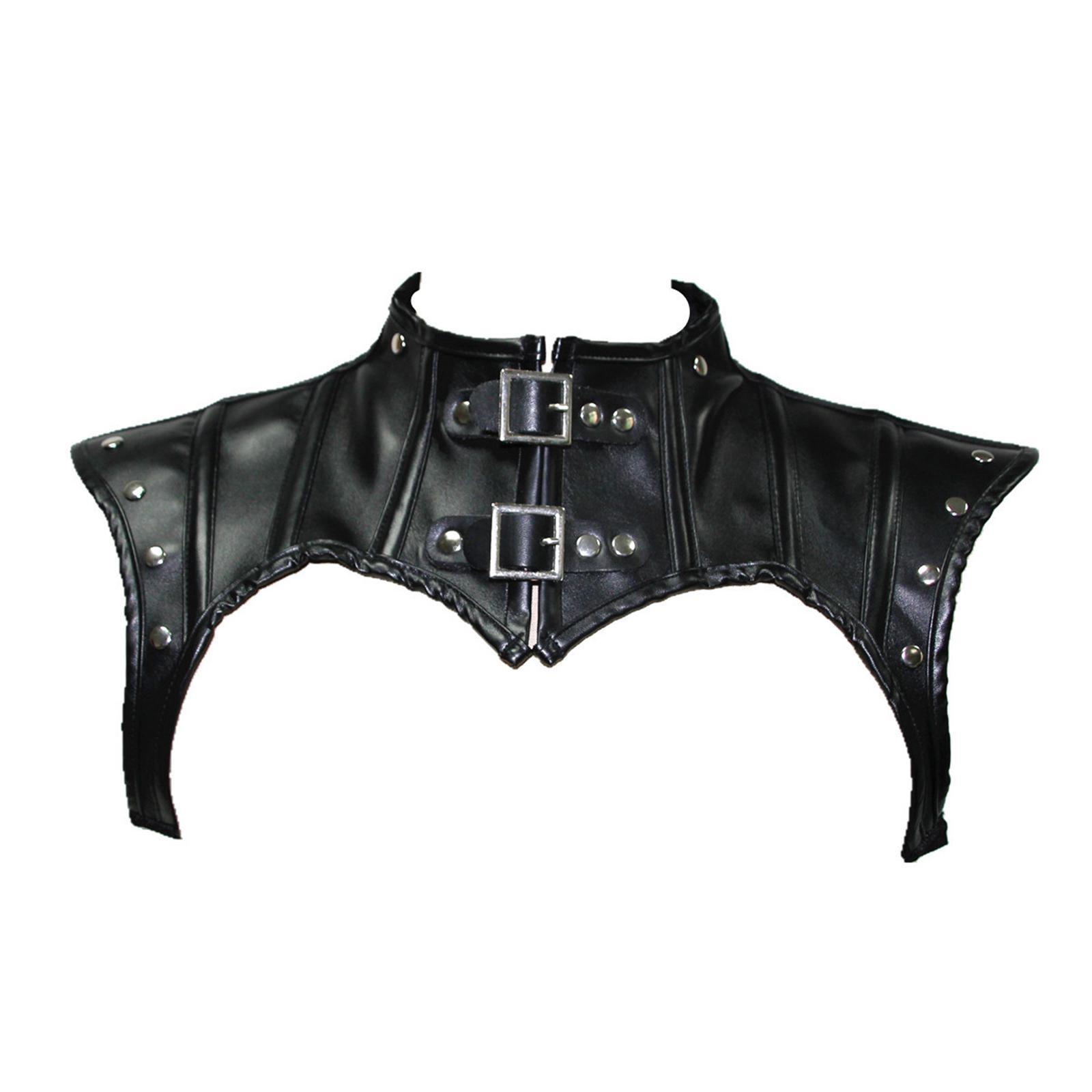 Retro Women's Steampunk Black PU Leather Costume Corset Top Jacket