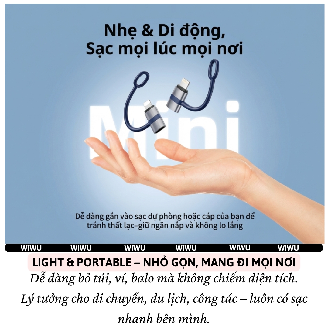 Adapter OTG chuyển đổi WIWU Legend USB-C to L(iP)  và L(iP) to Type-C Sạc nhanh PD 27W USB 3.0 Tốc Độ Cao, Chip Kép Thông Minh, Mini Chống Thất Lạc - Hàng nhập khẩu