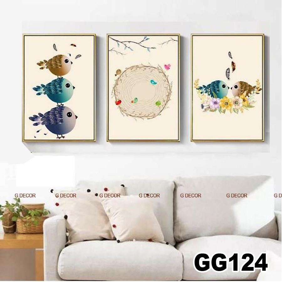 Tranh treo tường canvas 3 bức phong cách hiện đại Bắc Âu 101, tranh anime trang trí phòng cho bé, phòng khách, phòng ngủ