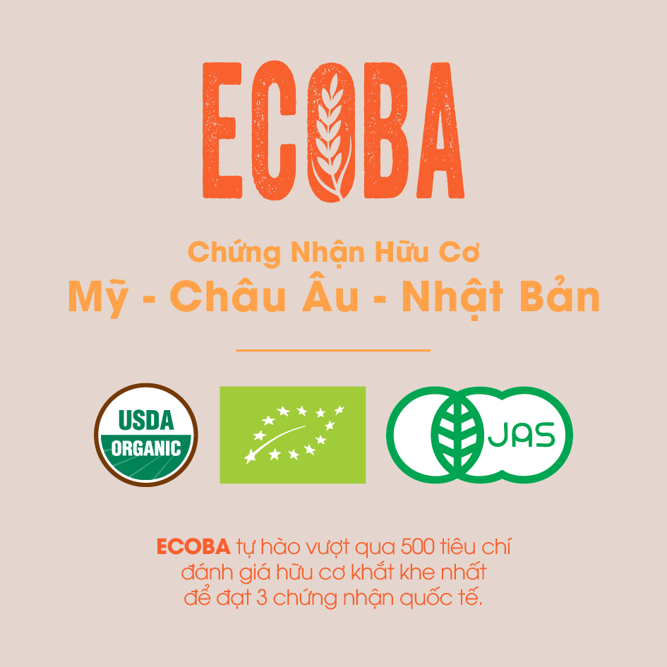 Gạo Nhật hữu cơ cao cấp/ECOBA Sakura 1kg - Nấu cháo cho bé ăn dặm - Hạt tròn, cơm mềm dẻo ngọt - 100% Organic