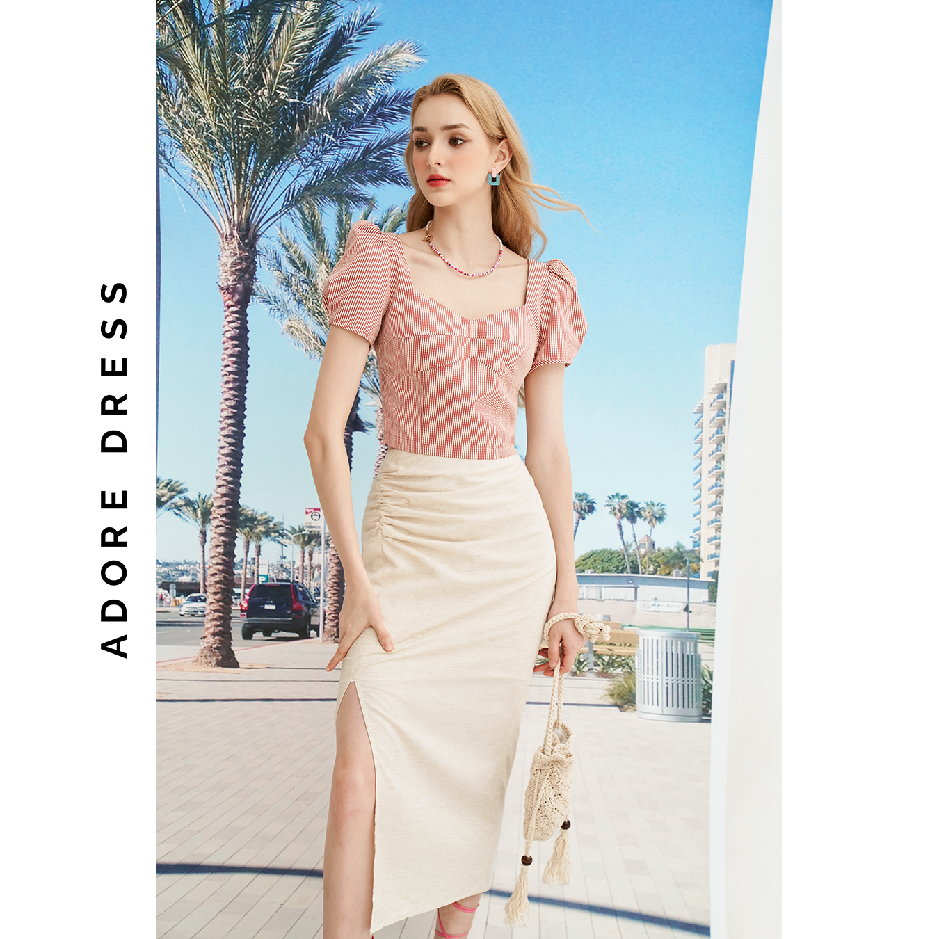 Chân váy Midi skirts casual style giả đũi trơn cream 313SK2033 ADORE DRESS