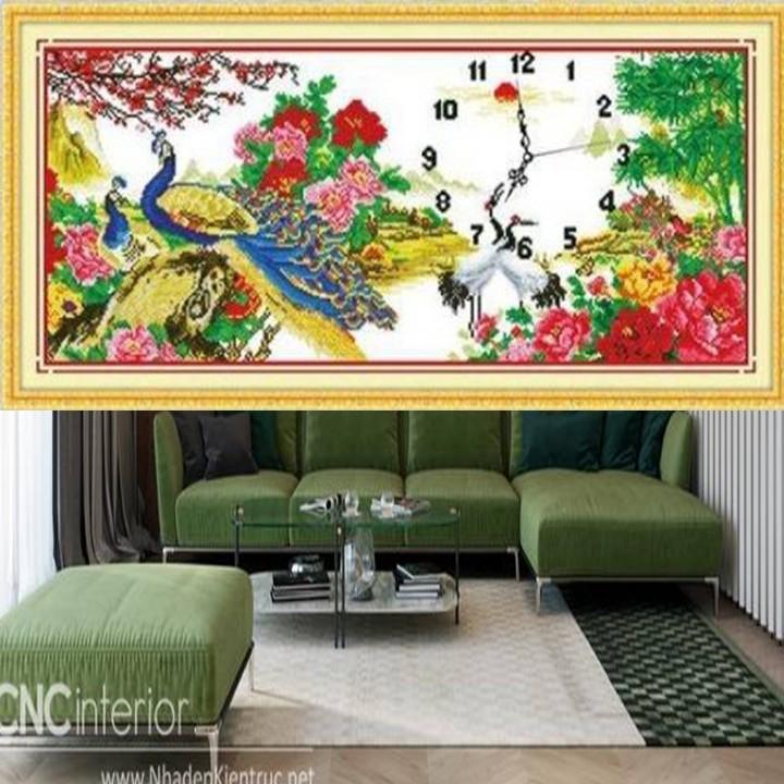 Tranh thêu công mẫu đơn đồng hồ A1081 - kích thước: 78 * 38cm.
