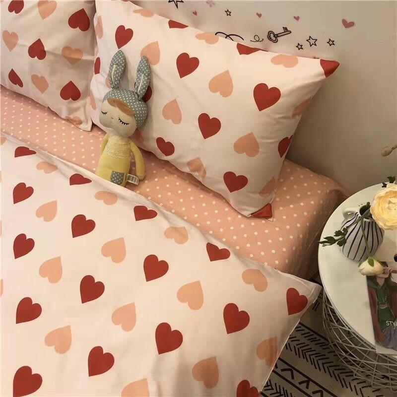 Set Chăn Ga Gối Cotton Organic 100%cotton Hàng Nhập Khẩu Cao Cấp 4 Món Trái Tim