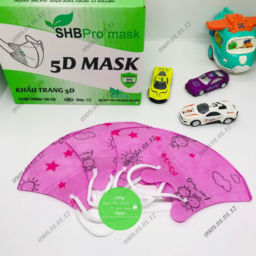 (Thùng 100 cái) Khẩu trang 5D trẻ em SHB Promask chính hãng, 5d cho bé từ 3 - 7 tuổi