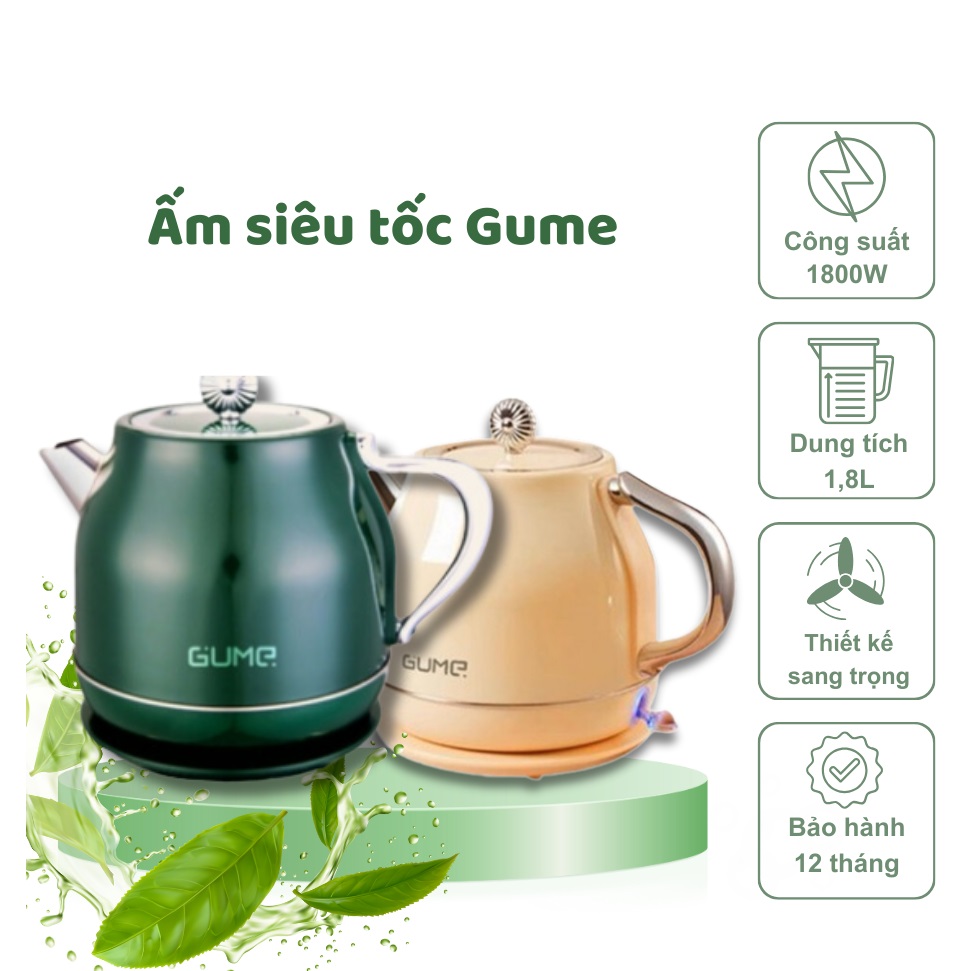 Ấm siêu tốc Sothing Gume GMEK-031 &amp; GMEK-032 công suất 1800w, dung tích 1,8l, đun nước nhanh sôi- Hàng chính hãng