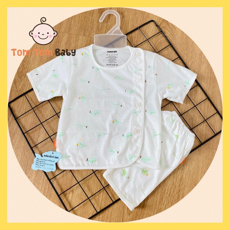 Bộ Quần Áo sơ sinh (1bộ) cotton cao cấp CUNCON | Mẫu Tay Ngắn Họa Tiết Cài Lệch | Size 1,2,3 cho bé sơ sinh - 9kg