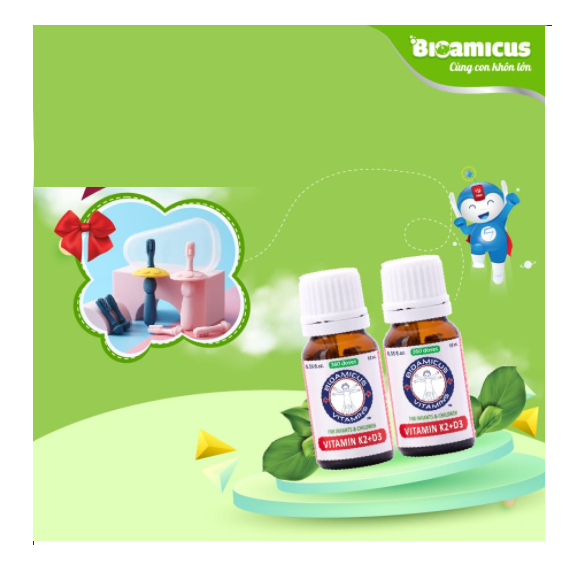 Combo 02 lọ BioAmicus Vitamin D3 & K2 MK7 - Canada, giúp bé tăng hấp thu canxi, phát triển chiều cao.