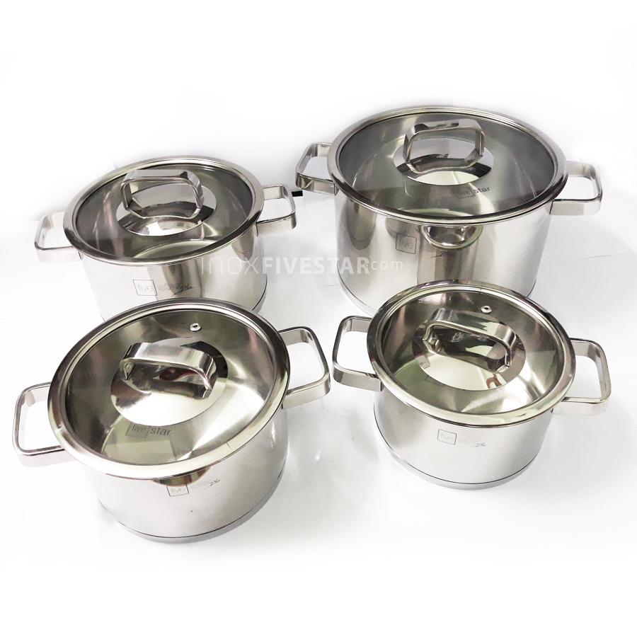 Bộ nồi Fivestar inox 304 cao cấp 4 chiếc nắp kính