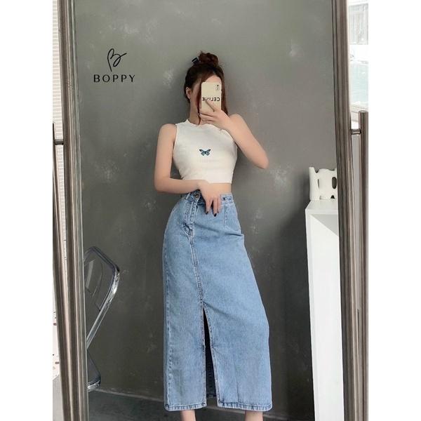 Chân váy bò Denim nữ chất Jeans dáng dài xẻ sườn lưng cao phong cách Ulzzang Hàn #918-929