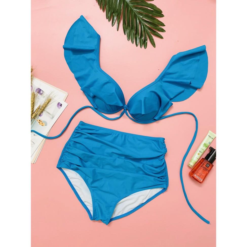 Bikini hai mảnh bộ bơi đồ bơi đẹp màu đen bèo vai đẹp mặc đi biển