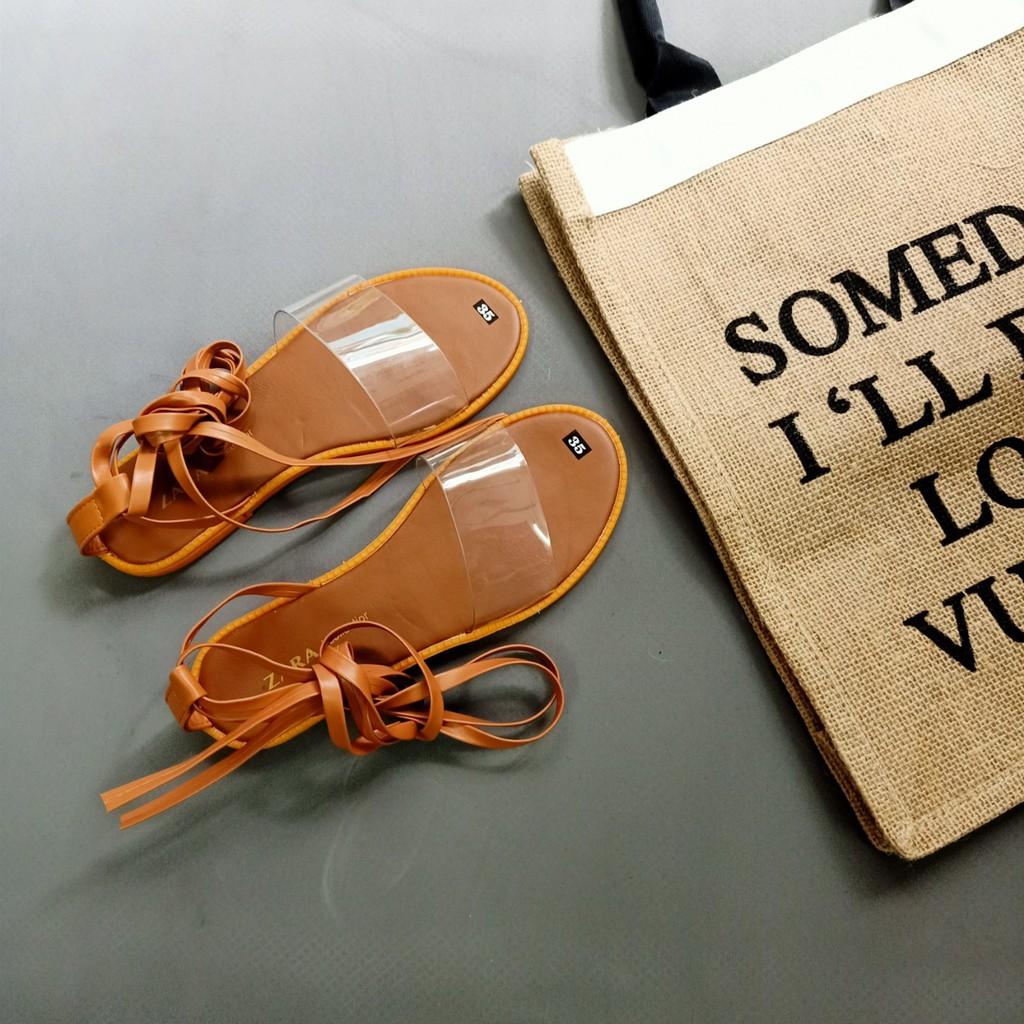 (CÓ SẴN) Giày sandal nữ cột dây chiến binh quai trong suốt đi biển mùa hè