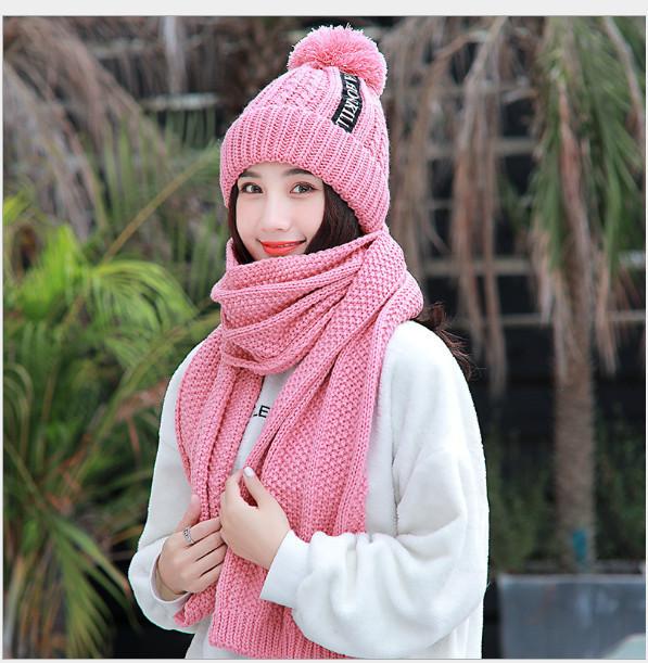 Bộ Mũ len quả bông kèm khăn cao cấp có lót nỉ
