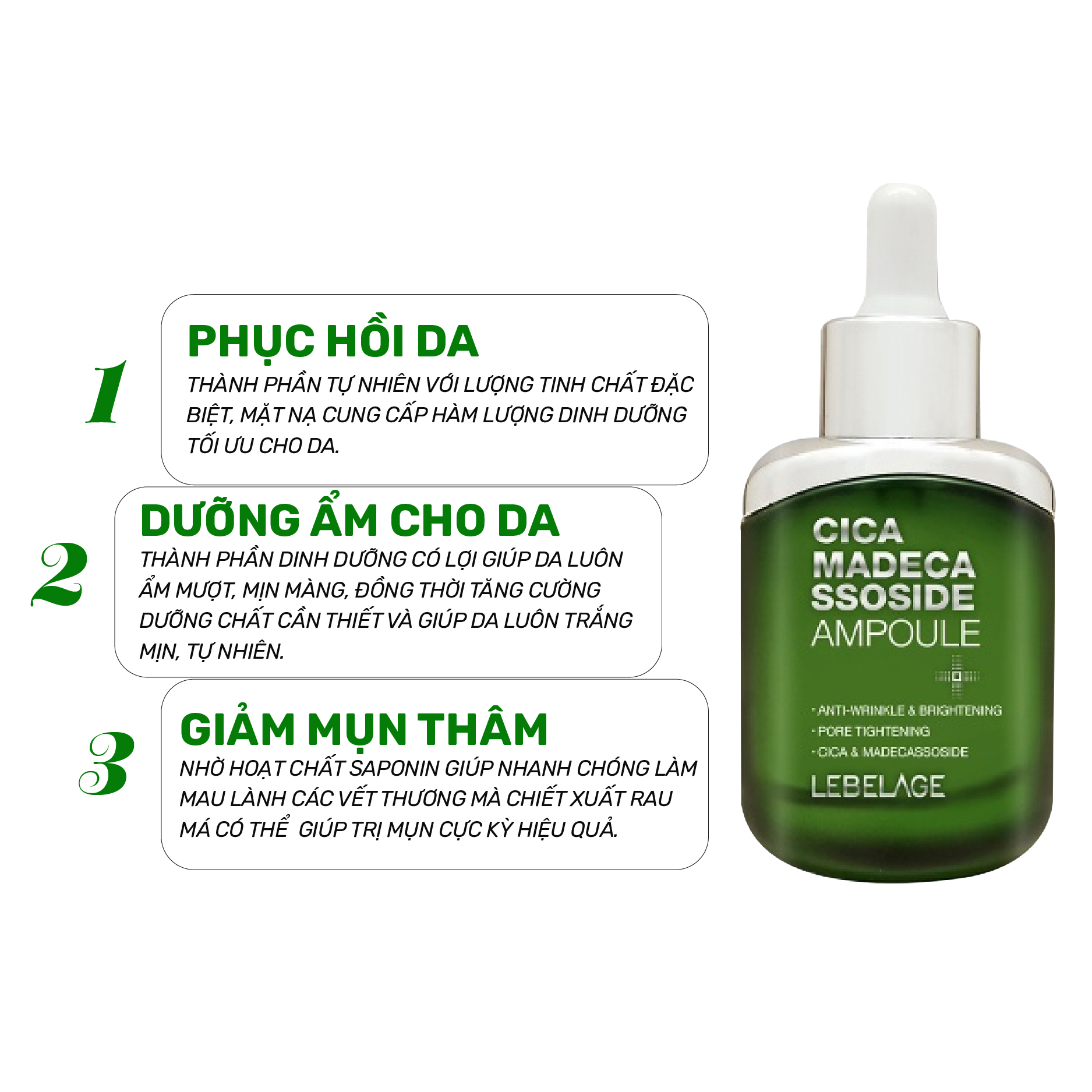 Tinh Chất Rau Má Hỗ Trợ Giảm Mụn Và Làm Dịu Dành Cho Da Nhạy Cảm Lebelage Cica Madecassoside Ampoule 35ml