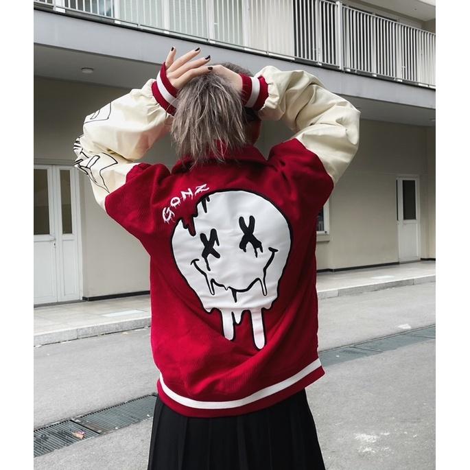 Áo Khoác Nhung Tăm Form Rộng Phối Tay Da Leather Seeve Jacket Varsity V16 - Màu Đỏ