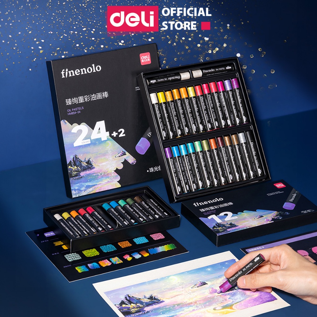 Bút Sáp Dầu Nhũ Cao Cấp Siêu Mịn Deli Màu Tươi An Toàn Cho Học Sinh Họa Sĩ Chuyên Nghiệp Sơn Dầu