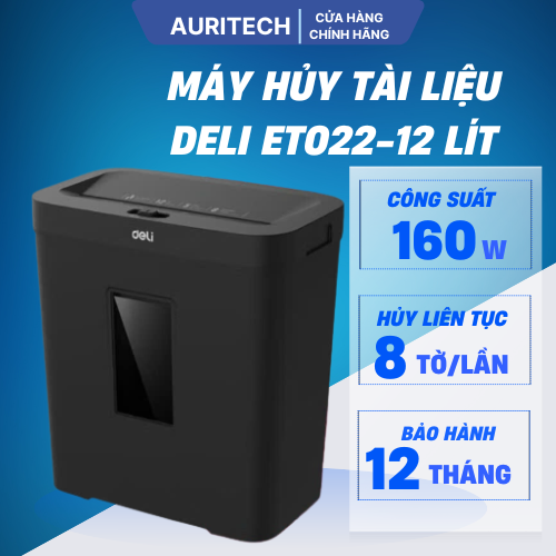 Máy Hủy Tài Liệu Deli 12 Lít Cao Cấp ET022, Hủy Card CD Tài Liệu Giấy Tờ Cho Văn Phòng