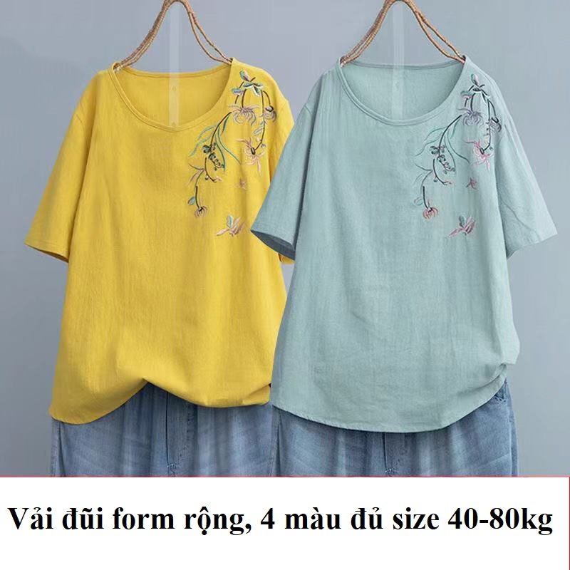 Áo đũi thêu họa tiết lá liễu - chất đũi nhật - mềm mịn (SP18) Đũi Việt