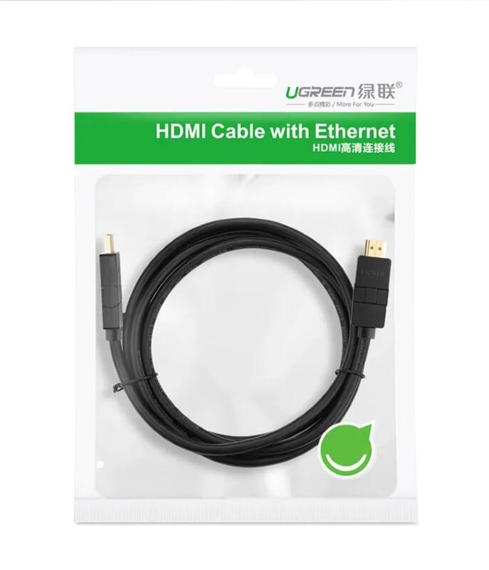 Ugreen UG10127HD105TK 3M màu đen Cáp tín hiệu HDMI đầu xoay 180 độ cao cấp - HÀNG CHÍNH HÃNG