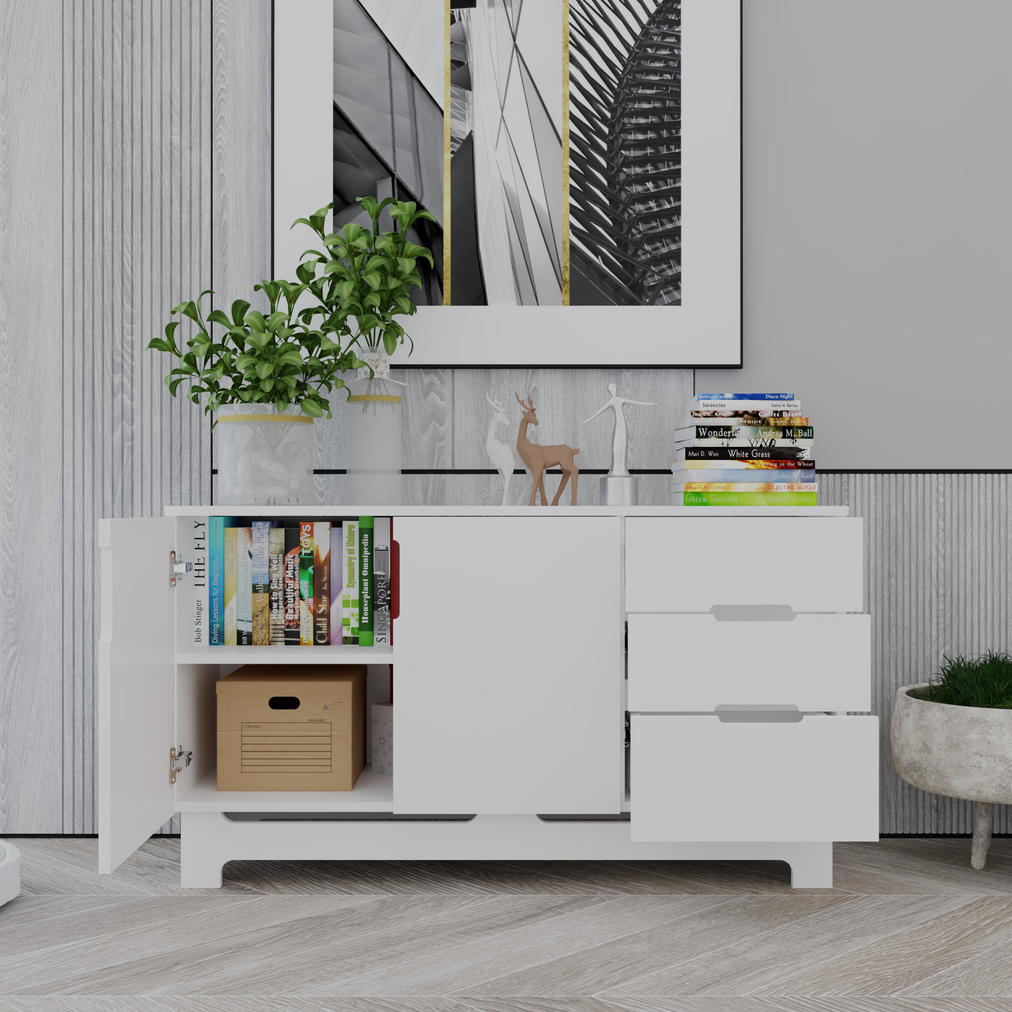 [Happy Home Furniture] MOLLY, Tủ lưu trữ 2 cánh mở - 3 ngăn kéo , 120cm x 40cm x 68cm ( DxRxC), TCM_101