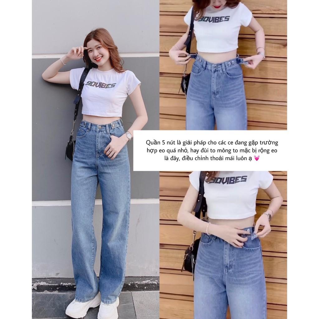 Quần Jean Ống Rộng SIMPLE JEAN Lưng Cao Unisex (Gài nút 2 bên lưng K001)