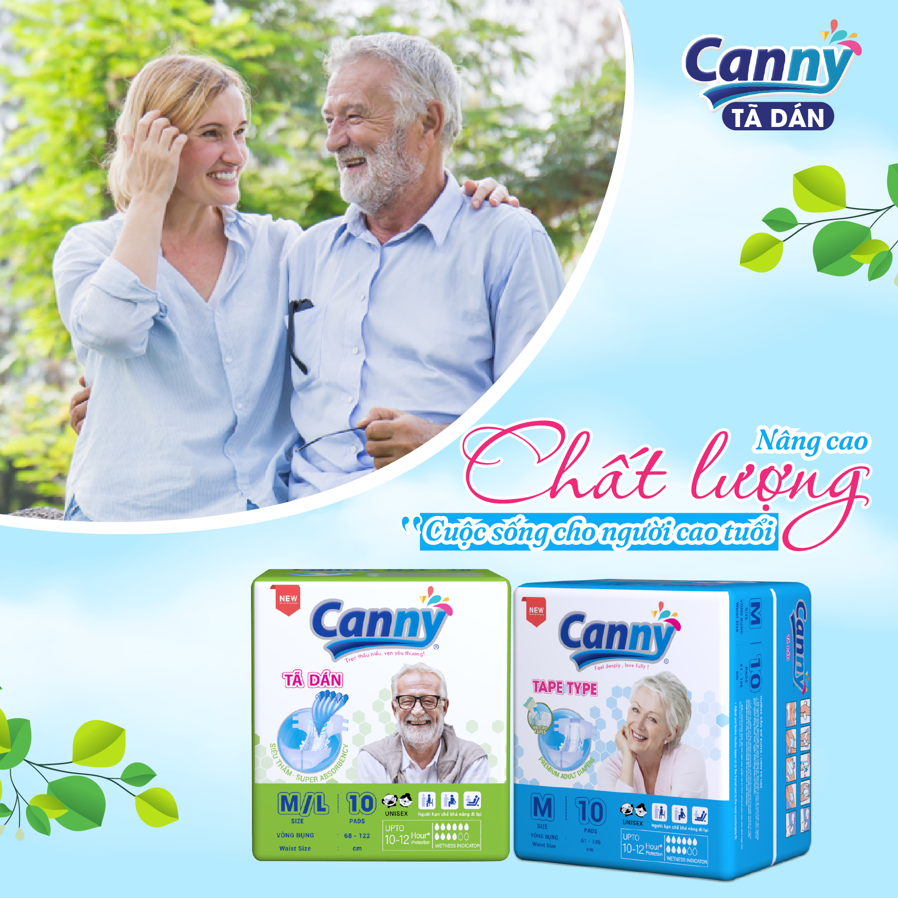Tã Dán Người Lớn Canny Siêu Thấm Size M10, M/L10, XL10