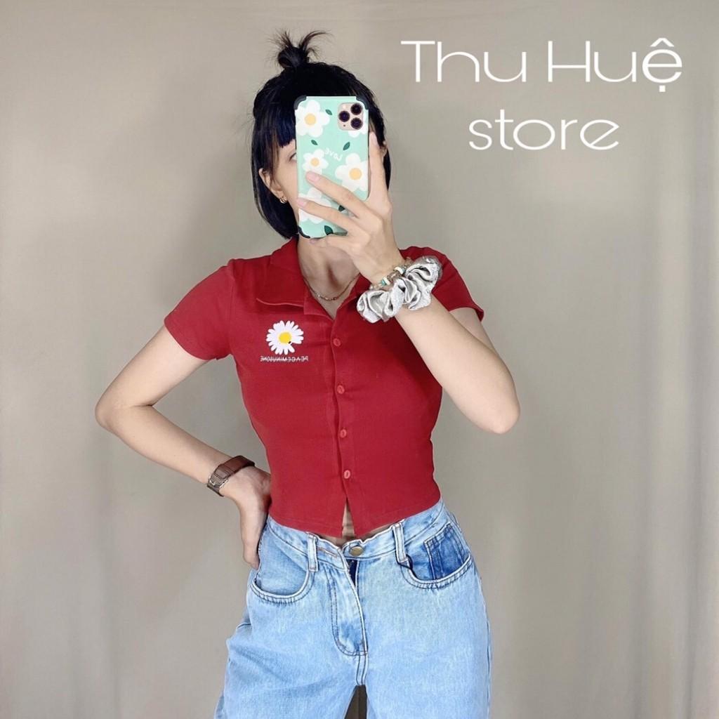 Áo Croptop Cổ Bẻ In Hình Hoa Cúc Hottrend-Chất Cotton Siêu Co Giãn