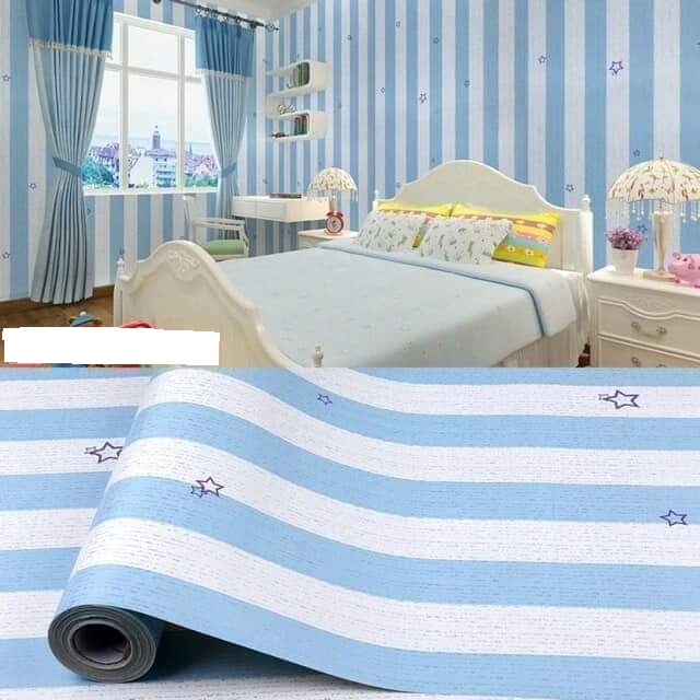 Combo 10M decal giấy dán tường kẻ Sọc Xanh Blue (10mx0.45m) - decalsusu