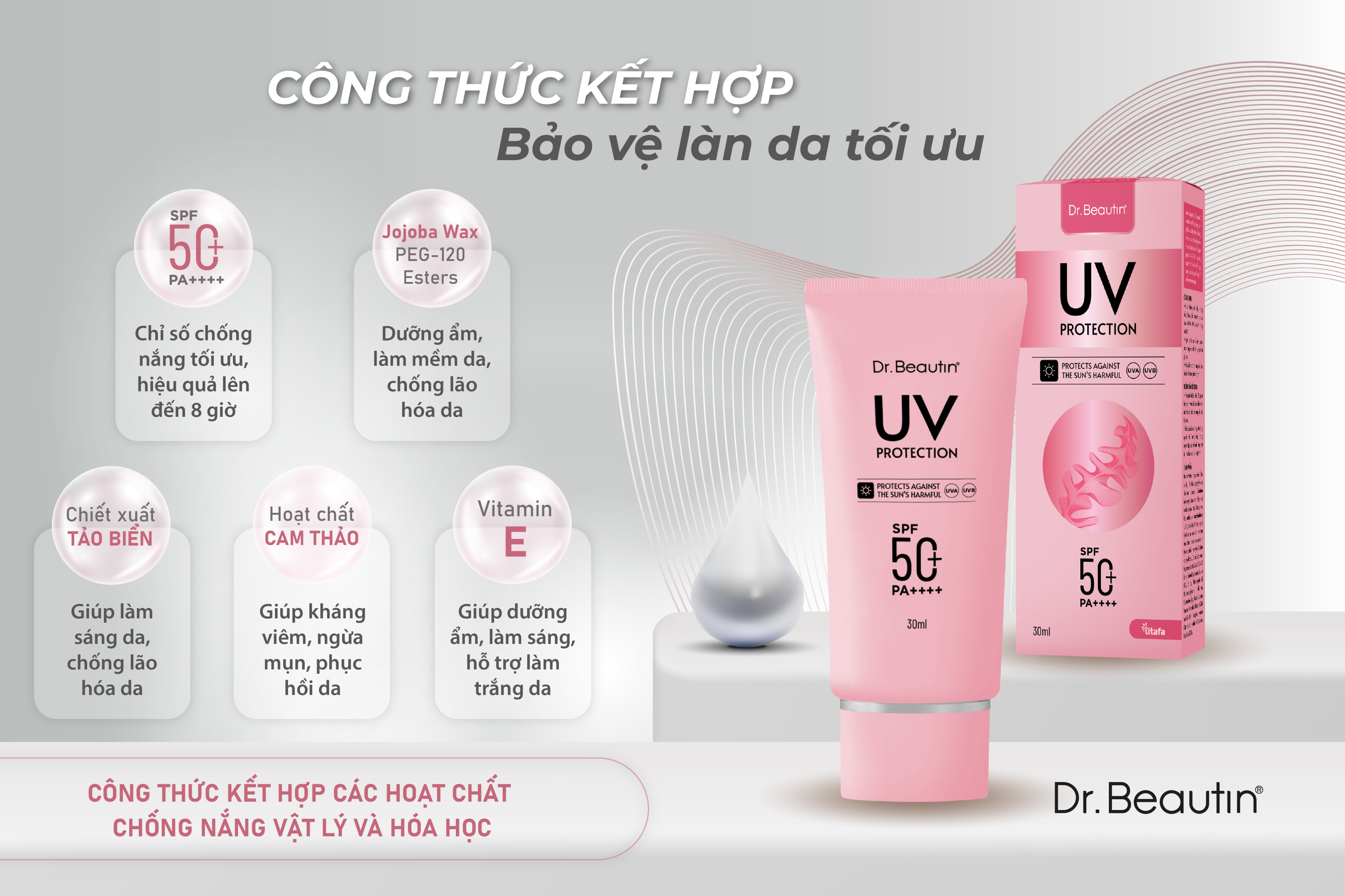 Kem chống nắng vật lý lai hóa học Dr.Beautin UV Protection (30ml) [Dr.Beautin]  - Giúp chống nắng tối ưu, nâng tone, chống trôi