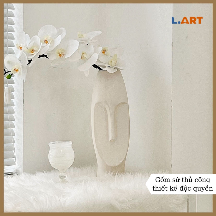 Tượng gốm sứ decor hình mặt người trang trí nhà màu trắng DS007