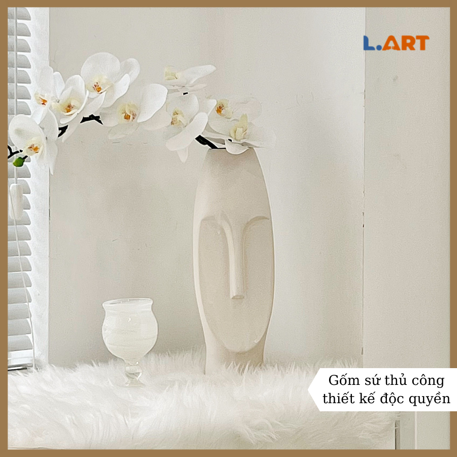 Tượng gốm sứ decor hình mặt người trang trí nhà màu trắng DS006