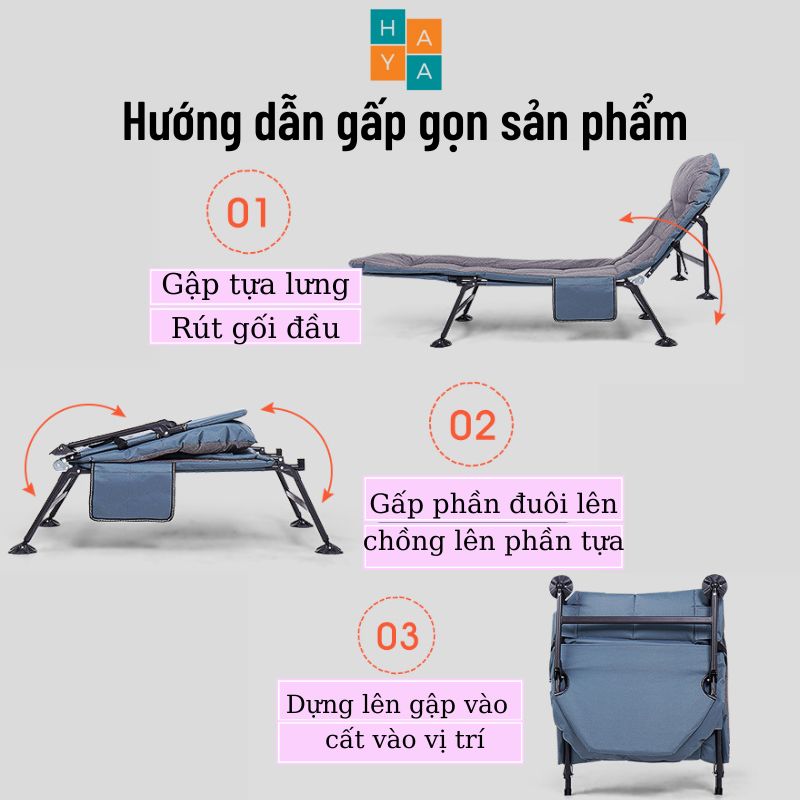 Giường gấp văn phòng , Giường Nằm Gấp Gọn khung thép chắc chắn, đệm êm kèm gối đầu