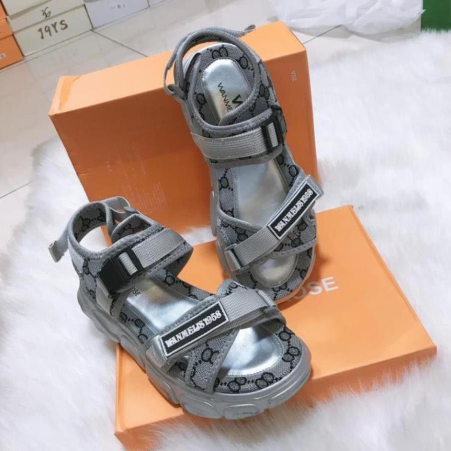 Giày Sandal Nữ, Sandal Nữ Đế Xuồng Cao 3 Cm Phối Họa Tiết Màu Xám Siêu Xinh Hàng QC Fullbox Êm Mềm Đế Nhẹ Chuẩn Size