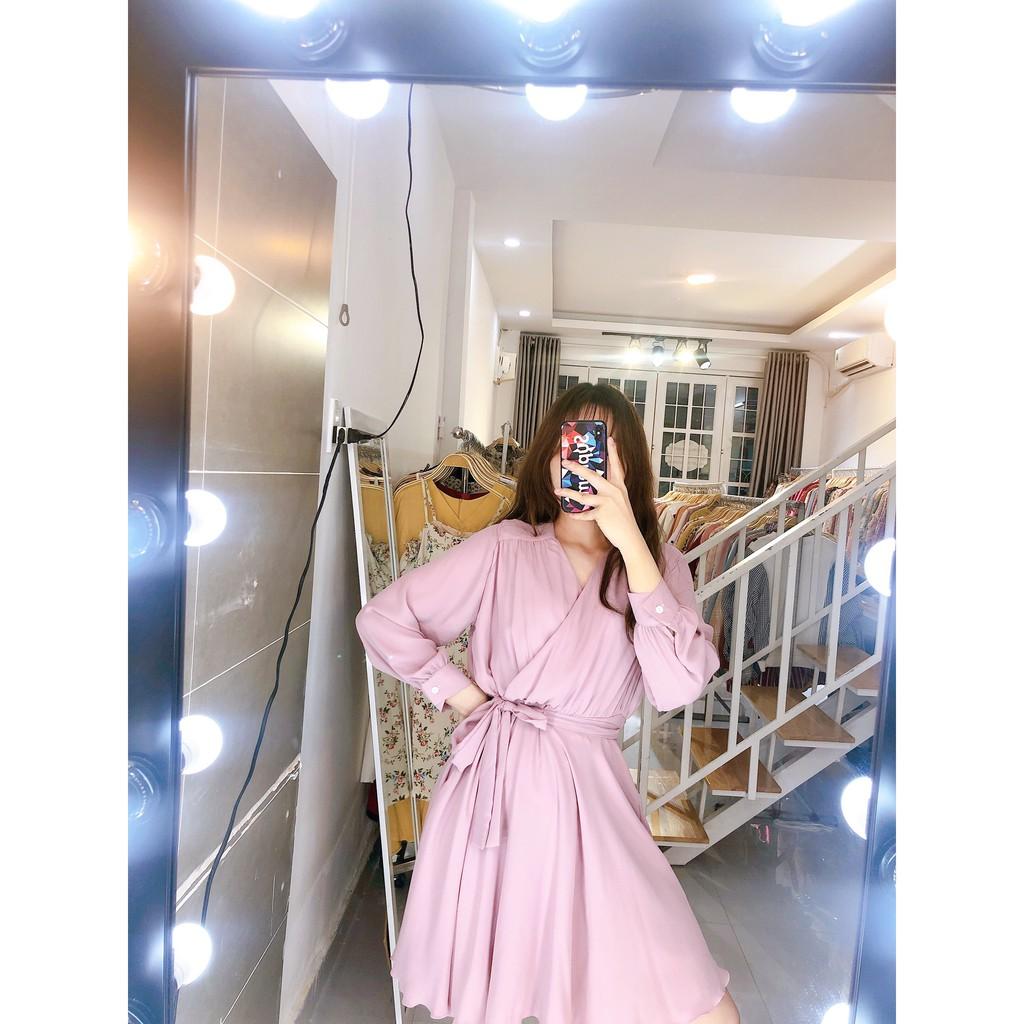 ĐẦM CỔ V XẾP LY TAY DÀI
