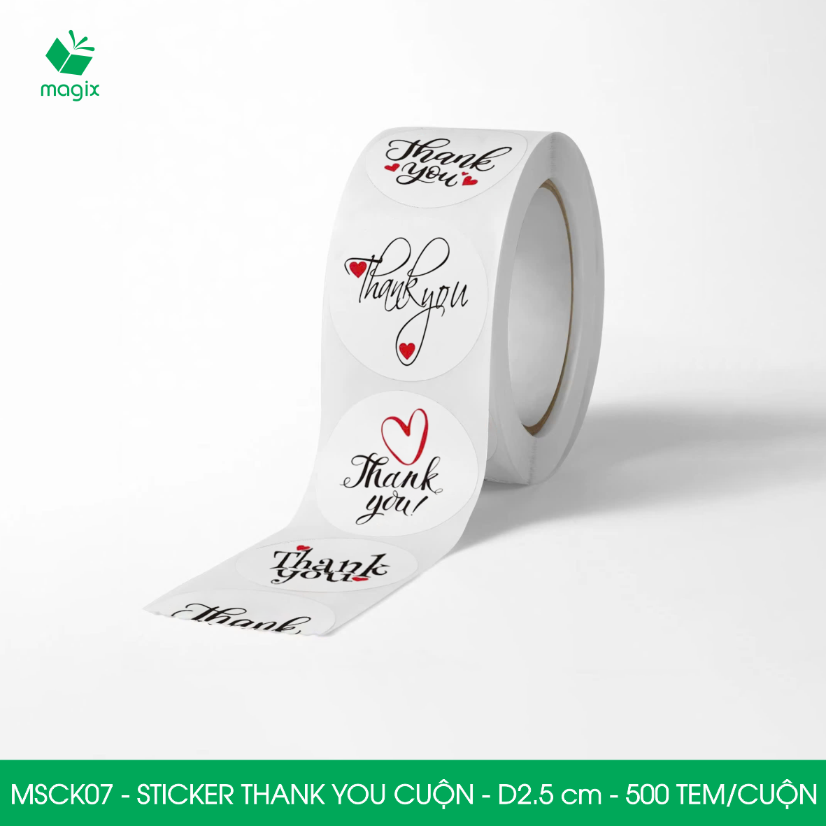 MSCK07 - D2.5 cm - Cuộn 500 sticker thank you tròn, nhãn dán thank you, tem dán cảm ơn