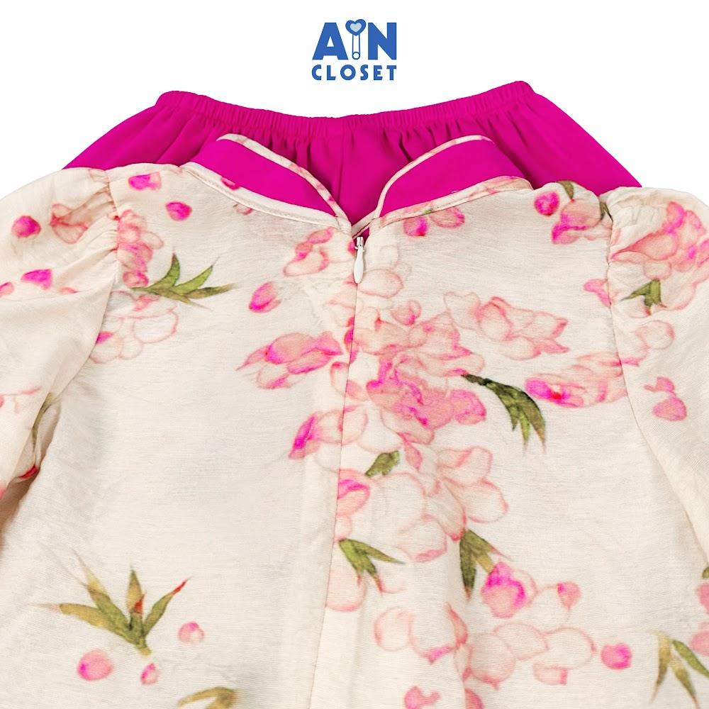 Bộ Áo Dài bé gái họa tiết hoa Vân Anh Hồng lụa tơ - AICDBGT7ZGMQ - AIN Closet