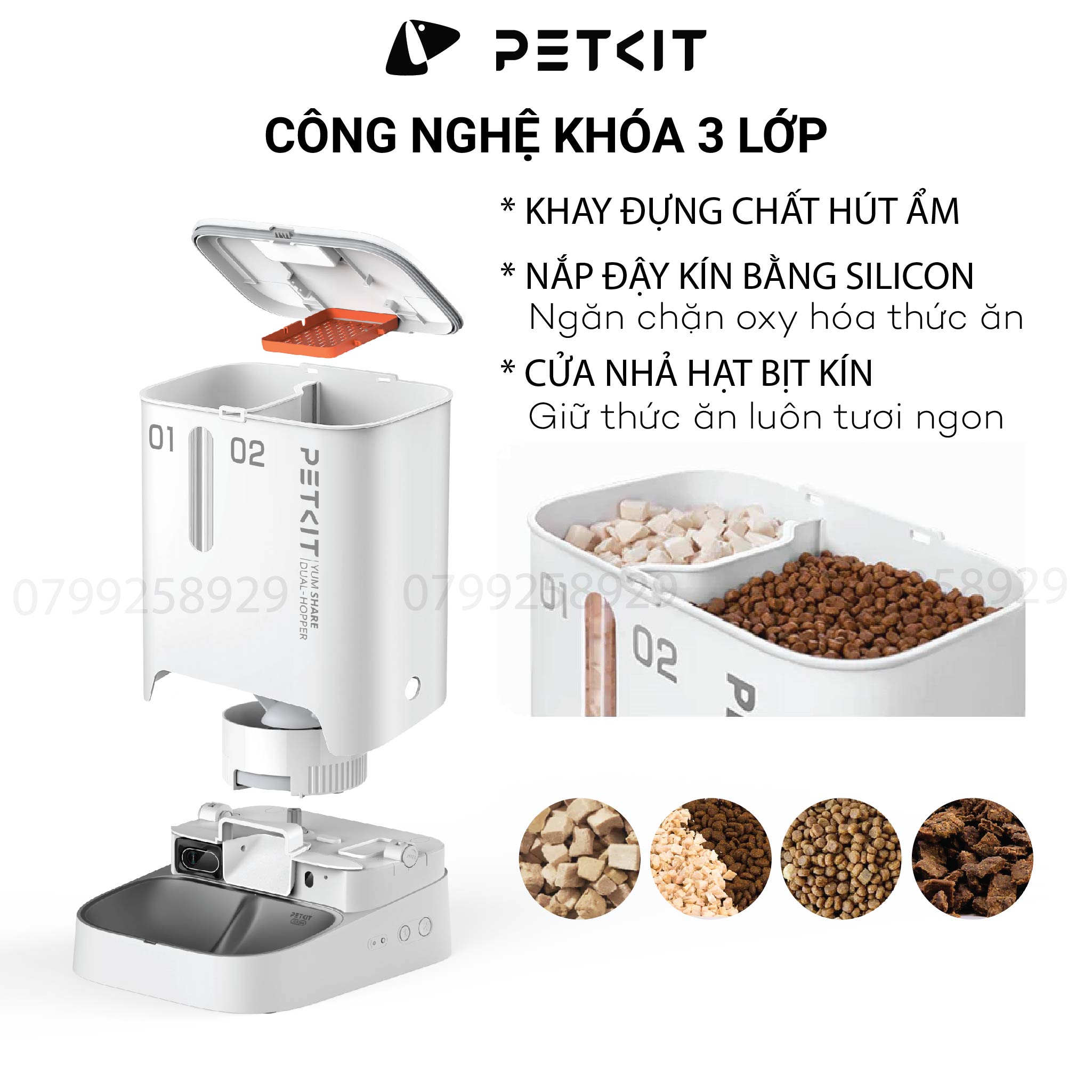 Máy Cho Chó Mèo Ăn Có CAMERA, Hai Ngăn Petkit Gemini YumShare Dung Tích 5 Lít