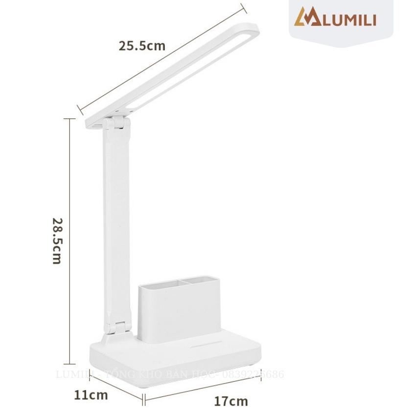 Đèn học để bàn ba chế độ ánh sáng chống cận thị kèm khay để bút thước thông minh có nút bấm cảm ứng, sạc tích điện