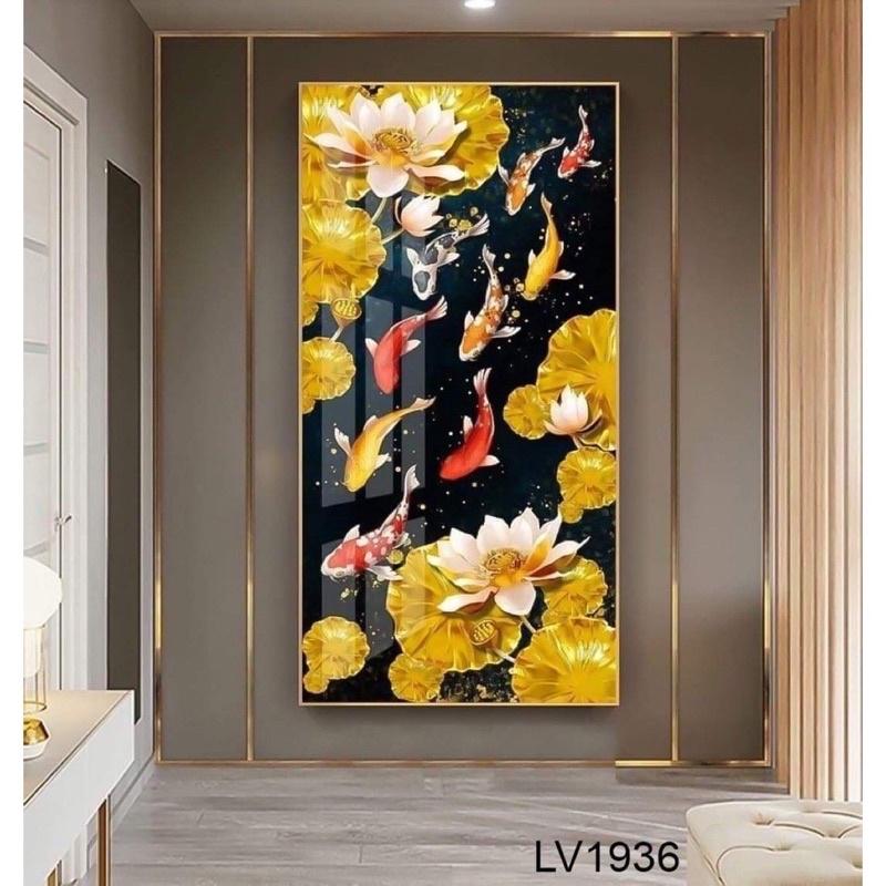 Tranh cá chép- Cửu ngư quần hội ,tranh tráng gương 3D cao cấp,sáng bóng,bền đẹp cm.