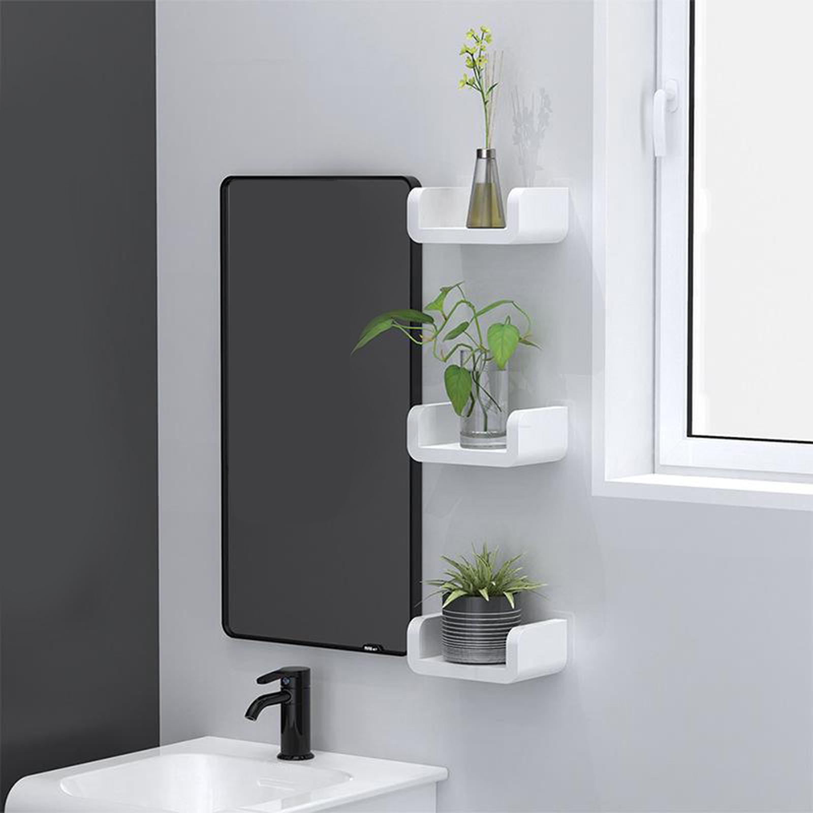 2xFloating Wall Shelves White U Shaped for Bathroom Display Organizer 17cm