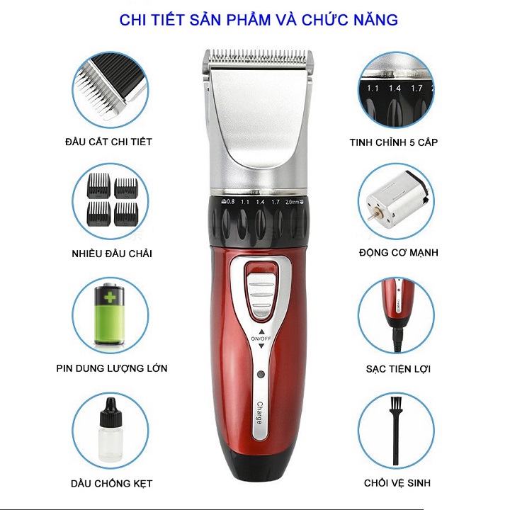 Tông Đơ Cắt Tóc Jichen 0817 Tặng Kèm 4 Cữ Dao Cắt