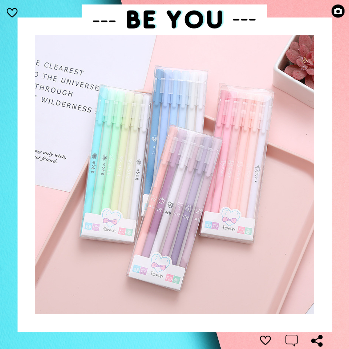 Hộp 6 Bút Bi Nước Mực Đen, Set 6 Bút Trong Hộp Dễ Thương - BEYOU