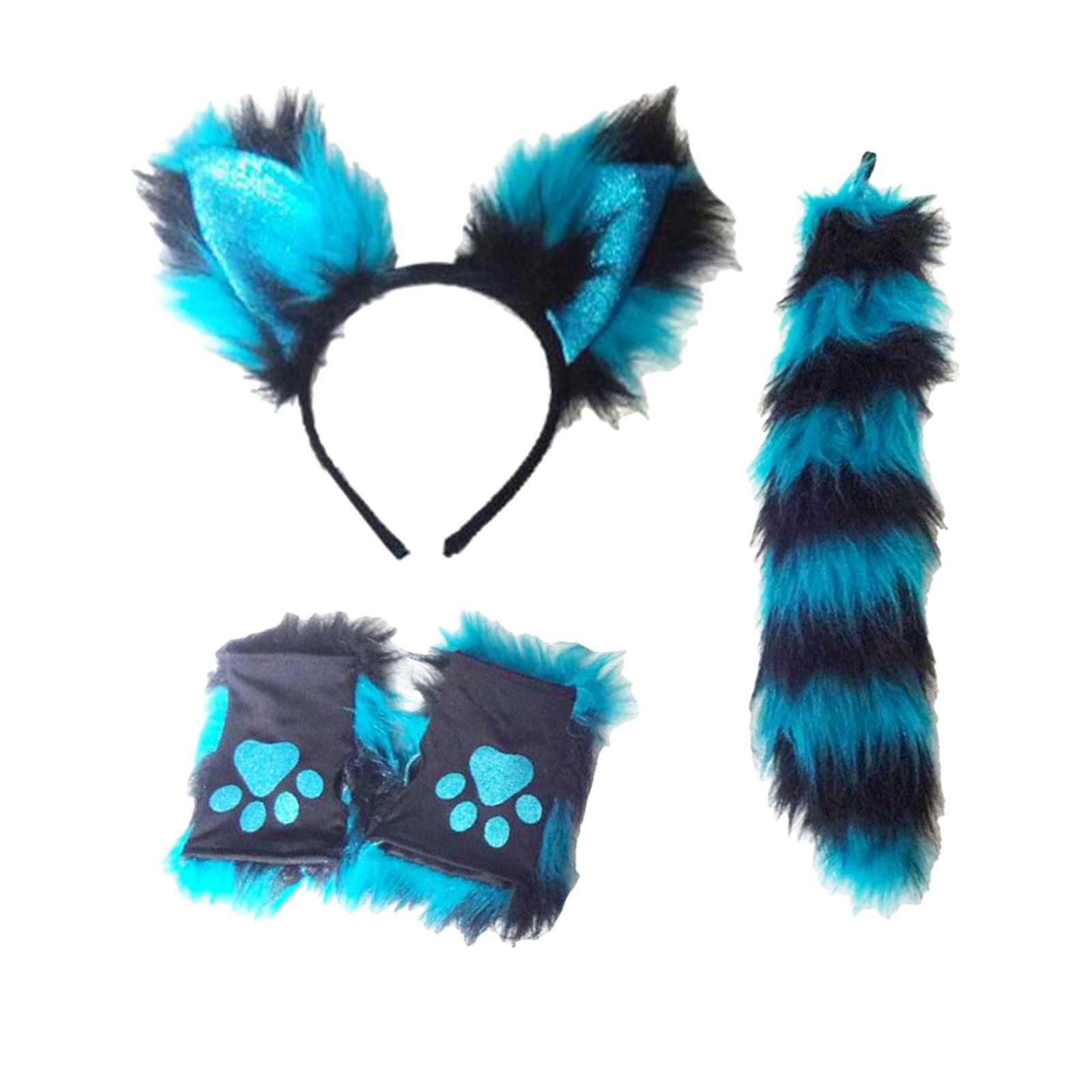 Fox Ears Hair Hoop Costume Cosplay Tail Set Dress Gift Headpiece for Masquerade Kids Adult