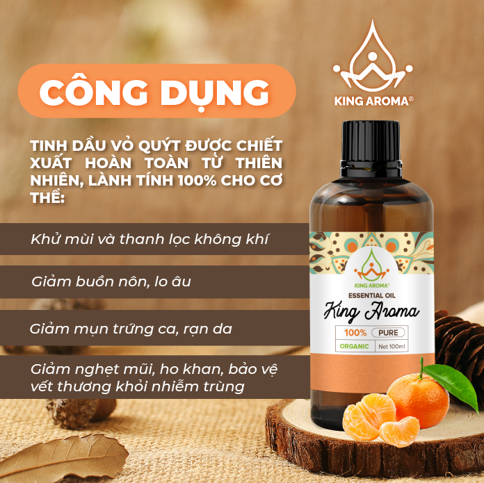 Tinh Dầu Thiên Nhiên Vỏ Quýt KING AROMA mẫu thử 30ml/ 100ml - Tinh Dầu Nguyên Chất Xông Thơm Phòng/ Thư Giãn Tinh Thần/ Thích Hợp Dùng Với Đèn Xông và Máy Khuếch Tán.