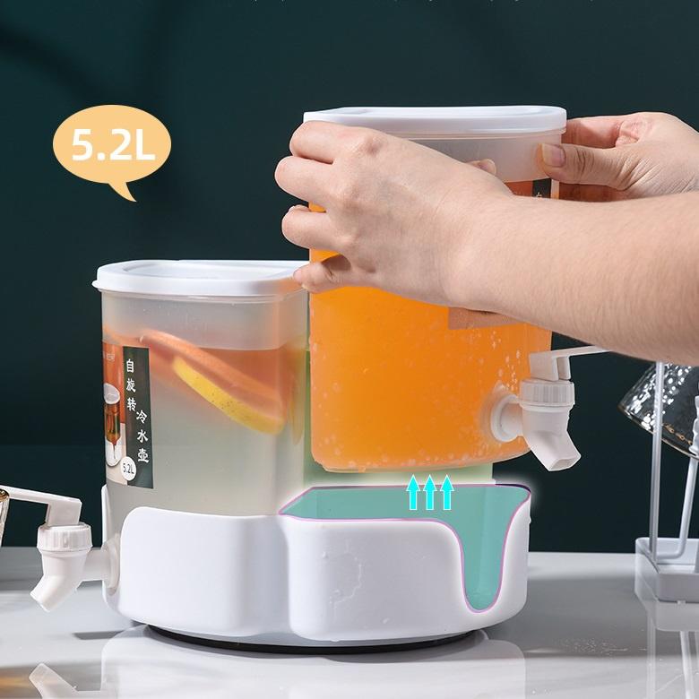 Bình đựng nước có vòi - Bình nước nhựa chia 3 ngăn dung tích 5.2L đế xoay tiện lợi