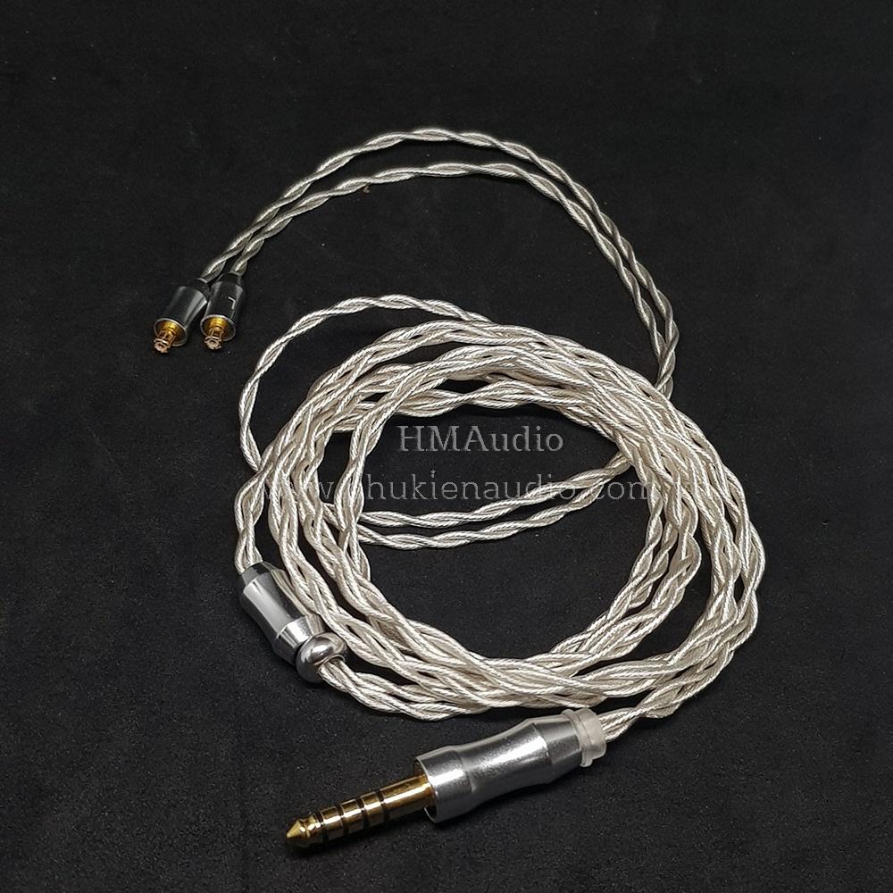 Dây tai nghe đồng mạ bạc OFC 1.2mm tết 4 - Connector A2DC